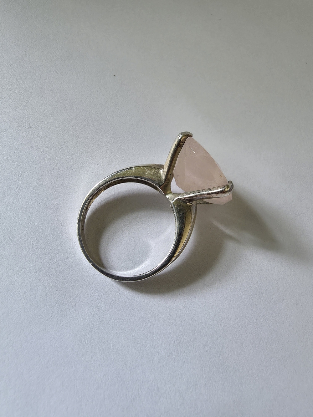 Sterling Silver and Pink Rose Quartz Statement Ring | Size 7.25 | marked 925